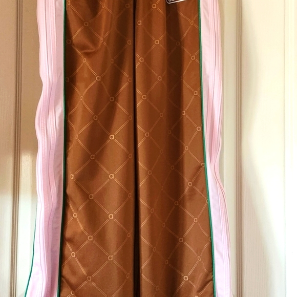 ADIDAS Wide Leg Carmel Brown Pink 3 Stripe Baggy High Rise Bell Hem Sport Pant M - Picture 14 of 16